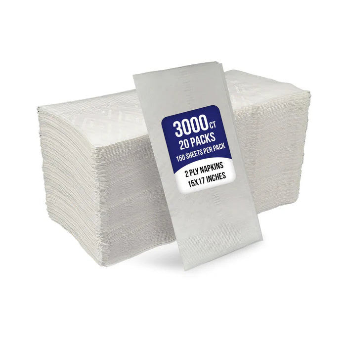 2 Ply Dinner Napkins 1/8 Fold - White