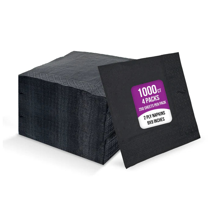 2 Ply Cocktail Napkins 1/4 Fold - Black