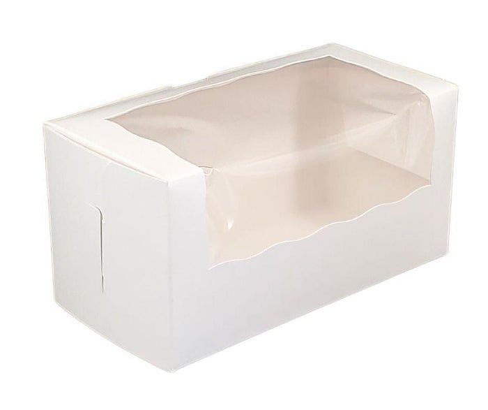 Cup Cake Box with Window - White - 8 x 4 x 4 - Double / 2 Cupcake
