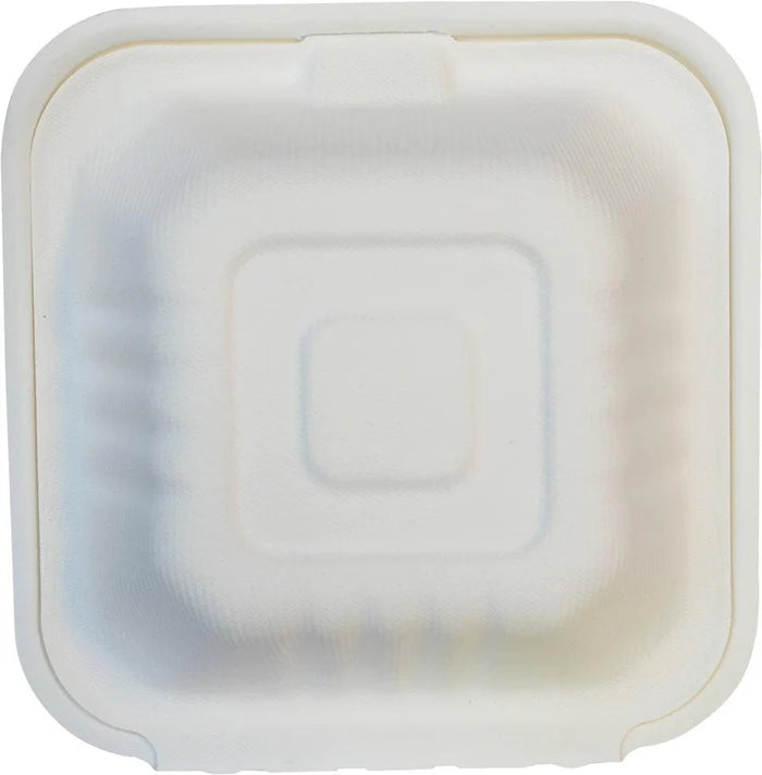 Bagasse Clamshell Container 6x6