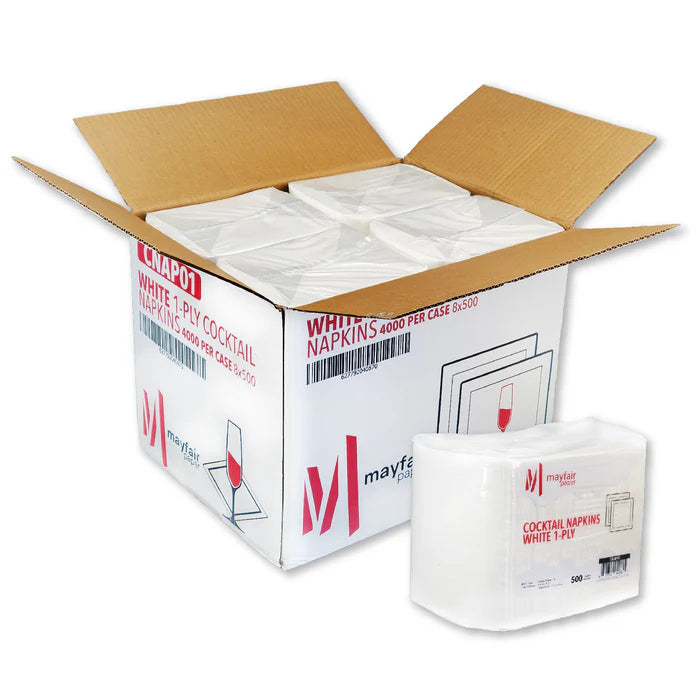 1 Ply Cocktail Napkins 1/4 Fold - White