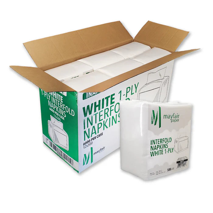 1 ply Interfold Napkins 1/4 Fold - White
