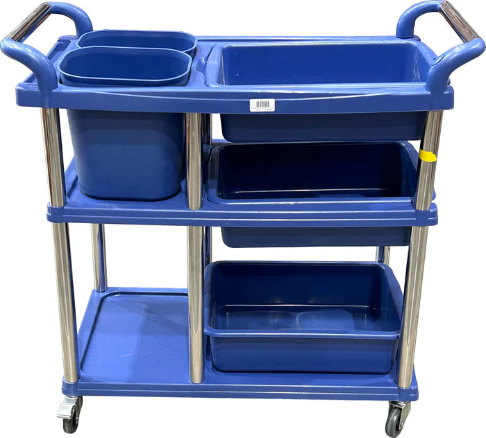 Restaurant Cart (80*45*92.5 cm) w/ 3 Trays + 2 Buckets