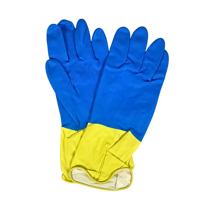 Natural Latex Gloves - XL - Blue/Yellow